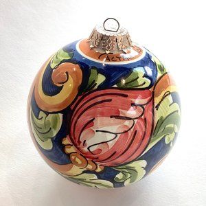 Christmas Bauble Ceramic Hand-painted Swirls Scrolls Floral Italy - Rome Signed